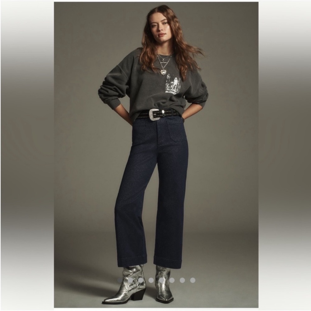 NWT The Colette High-Rise Cropped Wide-Leg Jeans by Maeve: Sparkle Edition